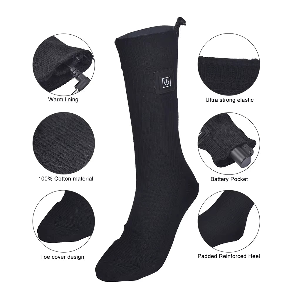 1/2/3Pair Winter Heated Socks anti Slip Battery Powered Cold-Proof Skiing Sock Heating Warm Long Socks for Outdoor Skiing Hiking
