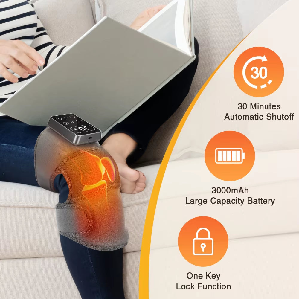Electric Knee Pad Massager 3 Vibration 5 Levels Cordless Thermal Hot Compress Knee Support Brace Knee Leg Muscle Protection