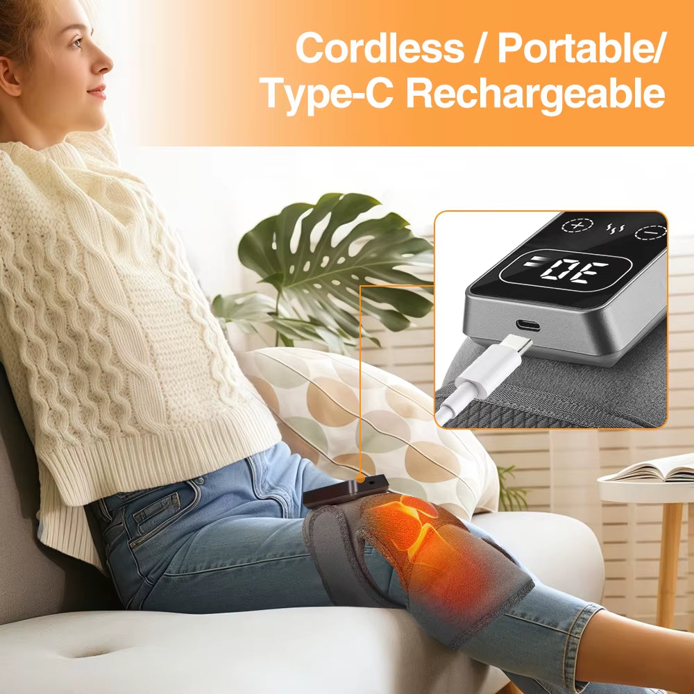 Electric Knee Pad Massager 3 Vibration 5 Levels Cordless Thermal Hot Compress Knee Support Brace Knee Leg Muscle Protection